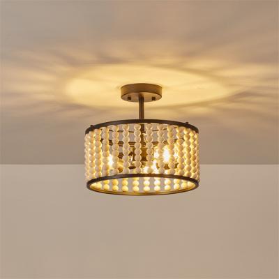 China Modern Art Wood Bead Design Nordic Vintage Wood Ceiling Lighting Gold Led Chandelier for sale