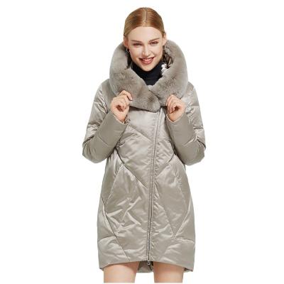 China Waterproof 2023 winter long coat for women diagonal zipper jacket white duck down fur cotton hooded coat for sale