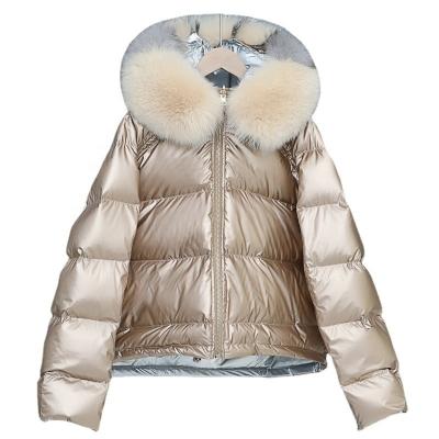 China Lady Duck Down Jacket Waterproof Fox Fur Coat Women Duck Down Jacket Short Crop Fashion Down Coat Women Winter Warm for sale