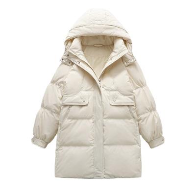 China 2023 Breathable Winter White Duck Down Hooded Ladies Long Stripe Women's Coat Winter Jacket for sale