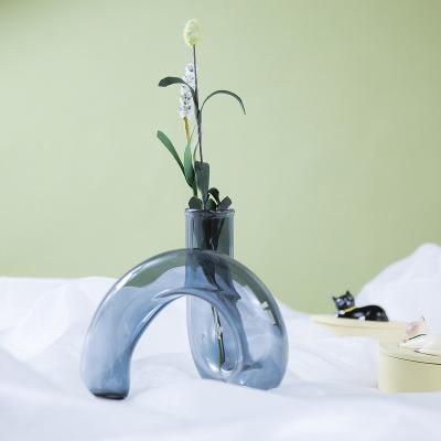 China European Home Decoration Classic Curved Tube Colored Glass Vases For Home Decoration for sale