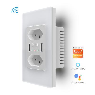 China Residential/Multi-Purpose Smart Wifi Brazil Wall Socket With USB Port Remote Control Works With Google Assistant Alexa for sale