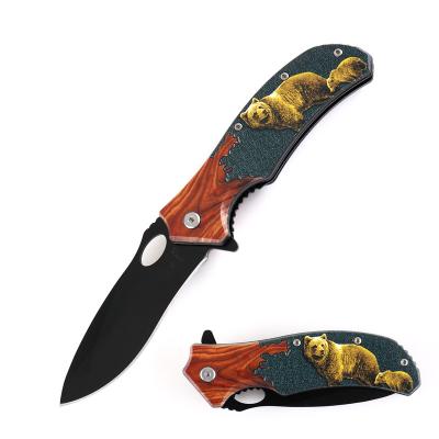 China Hot Selling Non-changeable Beautiful 3D Printing Pattern Wooden Handle Pocket Knife for sale