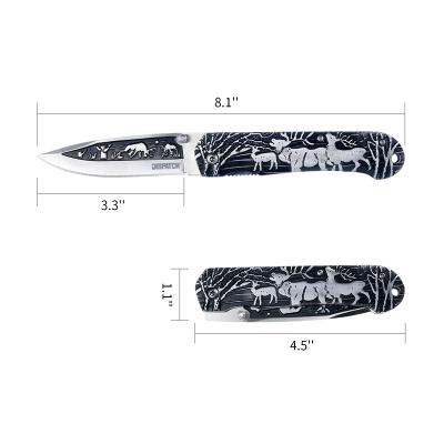 China Easy Carry Dispatch Folding Knife Pocket Knife Hunting With Pattern For Outdoor Camping Knife Stainless Steel for sale