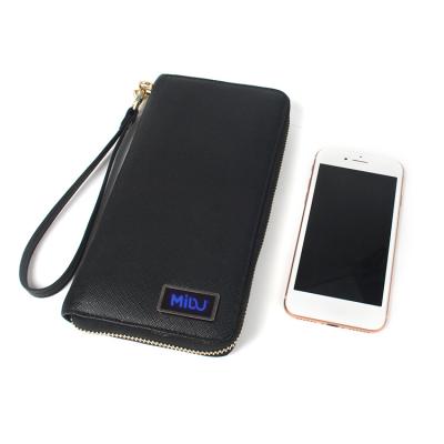 China Waterproof Portable USB Charging PU Men Power Bank Leather Smart Wallet Wireless Charging for sale