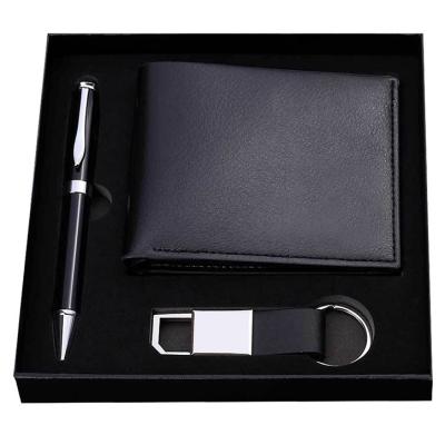 China Automotive Promotional 3 in 1 Wallet+ Key Chain Set Private Label Gift Set Purse Gift Set 2021 + Pen Gift Set for sale