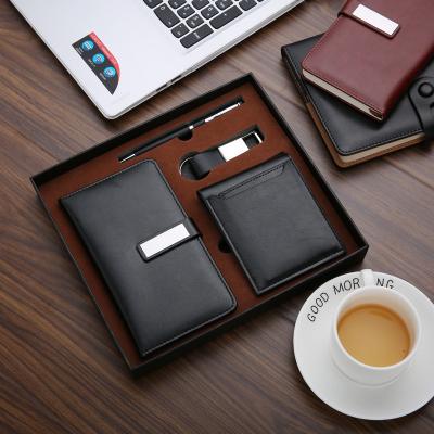 China New Arrival Automotive Promotional 4 in 1 Wallet+ Key Chain Business Set Business Gift + Pen + Notebook Gift Set Men's Gift Box Set for sale