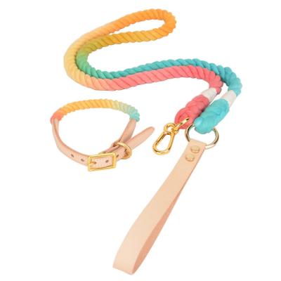 China Adjustable 100% Cotton Gradient Color Dog Collar Cotton Rope For Dogs And Cats for sale