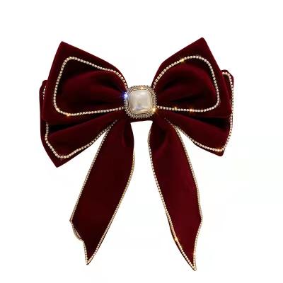 China Oversized Fashion Velvet Pearl Bow Hairpin Fashion Exaggerated Hairpin Hair Accessories for sale