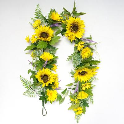 China Decoration Sunflower Simulation Green Leaf Door Garland Farmhouse Doors And Windows Home Decoration Holiday Indoor Outdoor Ornaments for sale