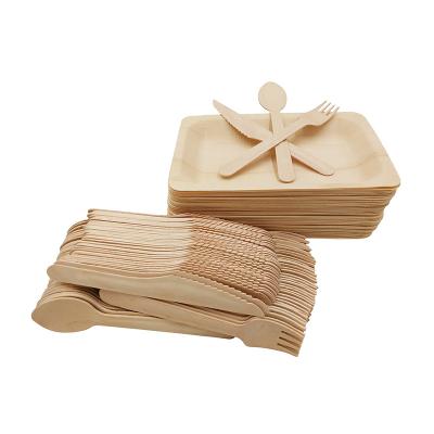 China 100% wood recycled eco-friendly biodegradable disposable birch wood made cutlery and napkin set for wholesale and restaurant for sale