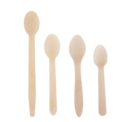 China Party Restaurant Picnic Disposable Wooden Spoon Eco-Friendly Compostable Biodegradable Wooden Utensils 100% Round Head Ice Cream Spoon 210 Mm Length for sale