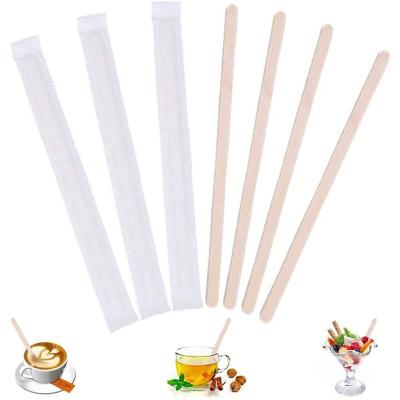 China 100pcs 5.5 Inch Disposable Coffee Stir Sticks Disposable Wooden Paper Wrapped Drink Stirrers Individually for Coffee Tea Drink for sale