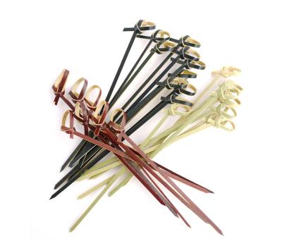 China Hotel Restaurant Party Home Picnic Disposable Party Supplies Colorful Bamboo Knot Spikes Twisted Appetizer BBQ To End Knotted Sticks Toothpicks Cocktail Picks for sale