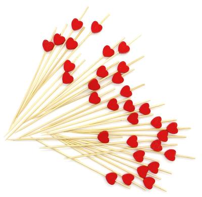 China Party Restaurant Picnic Eco-Friendly Disposable Bamboo Red Heart Spits Picks For Fruit Snack Appetizer BBQ Sticks Toothpicks Party Supplies for sale