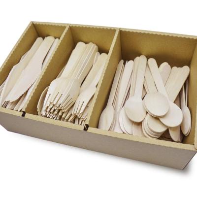 China Hotel Restaurant Party Home Picnic Customized Logo Kitchen E-Co Cutlery Set Disposable Wooden Knife Fork Spoon With Box Packing for sale