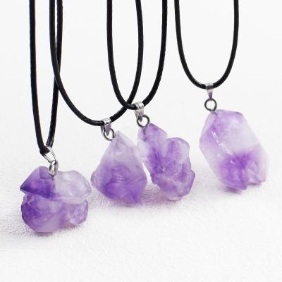 China CLASSIC 100% Natural Amethyst Stone Pendant Irregular Natural Raw Stone Crystal Pendant For Women Gemstone Necklace Jewelry for sale