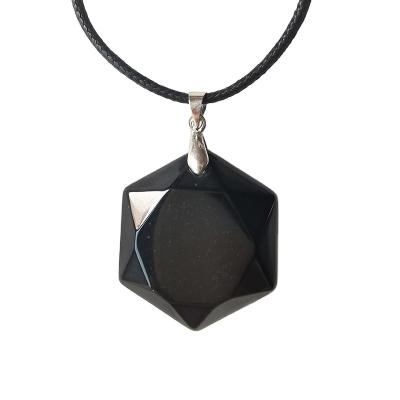 China Crystal Healing Stone Obsidian Hexagram Pendant Necklace CLASSIC Black Stone Pendant Necklace for Men and Women Gemstone Jewelry for sale