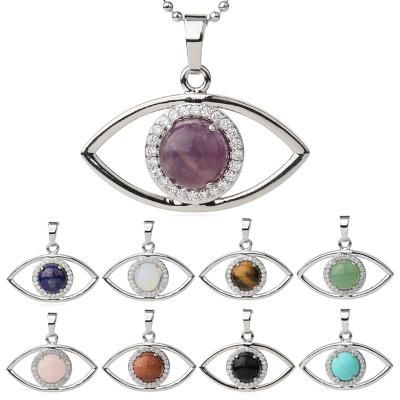 China Wholesale CLASSIC Natural Stone Quartz Crystal Diamond Angel Eye Pendant Necklace For Women Fashion Gemstone Jewelry for sale