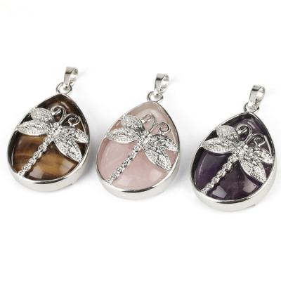 China FASHIONABLE Customization Dragonfly Natural Crystal Stone Angel Tears Crystal Quartz Gemstone Pendant Necklace Jewelry for sale