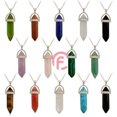 China Wholesale CLASSIC Natural Stone Crystal Amethyst Rose Quartz Bullet Hex Pendant Necklace for Women and Men DIY Gemstone Jewelry for sale