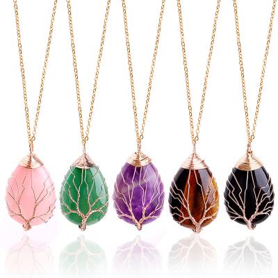 China Wholesale CLASSIC Natural Tree of Life Crystal Pendant Necklace Wire Wrapping Stone of Life Quartz Gemstone Necklace Pendant Jewelry for sale