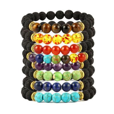 China Volcanic Lava Mala Meditation Charm Bracelets Wrap Stretch Gemstone 7 CLASSIC 8MM Chakra Healing Bracelet Natural Stones Real Stones for sale