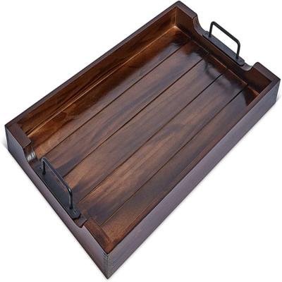 China Exquisite Rustic Home Black Walnut Pine Acacia Wood Serving Small Wooden Tray For Food for sale