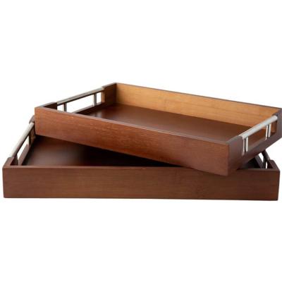 China Real New Style Serving Natural Natural Rustic Home Portable Bamboo and Wood Tea Tray for sale