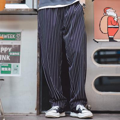 China Maden Japanese Vintage Wide Breathable Chef Pants Casual Yarn Dyed Stripes Trousers For Men for sale