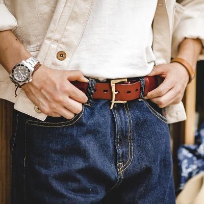 China Maden Handmade Adjustable Fireman Fashionable American Vintage Leather Belt For Men for sale