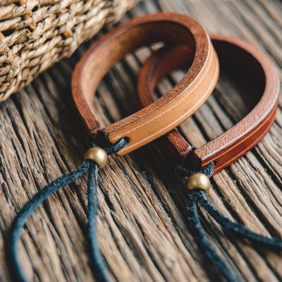 China Vintage Maden Letter Leather Rope Bracelets for Men Adjustable Handmade Cuff Bangle Bracelet Brown Print Indian Thunderbird Jewelry for sale