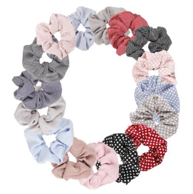 China Hot Selling Amazon Spring Fabric Stripes And Dots Lovely Elastic Hair Scrunchies Hair Tie For Girls for sale