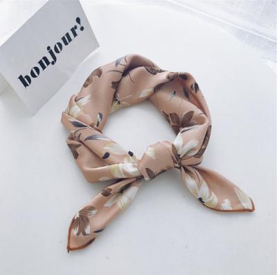 China Decoration Fashion Color Imitate Silk Scarf Printed Satin Hair Scarf for sale