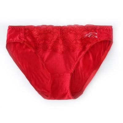 China Antibacterial Sexy Red Breathable Underwear Women Softly Lace Up Transparent Natural Pure Silk Panties for sale