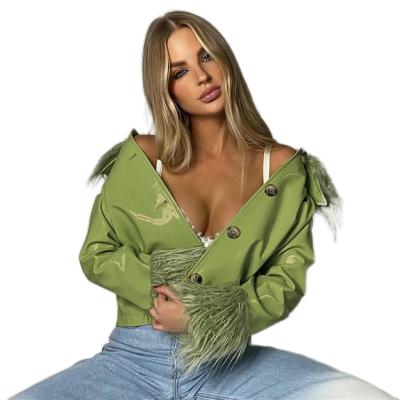 China New Fashion Single Breasted Winter Fur Coat Fur Collar Long Sleeve Women's Breathable Coat Fur Leather Jacket for sale