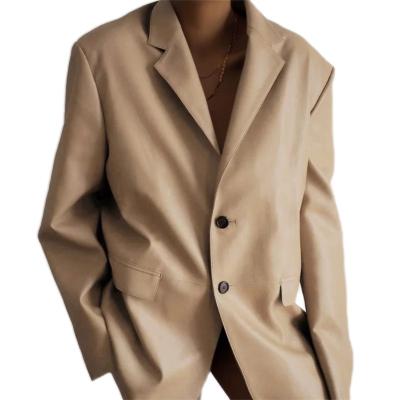 China New Style PU Leather Breathable Leather Suit Fashion Womens Office Single Breasted Blazer for sale