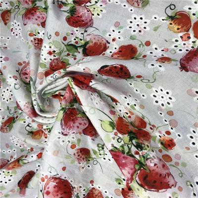 China Customized DIMENSIONS Pattern Digital Strawberry Printed Cotton Voile Embroidery Lace Fabric for sale