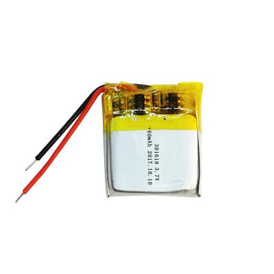 China Full Capacity Lithium Polymer 301618 3.7v 60mah Rechargeable Lipo Battery Pack 3*16*18mm for sale