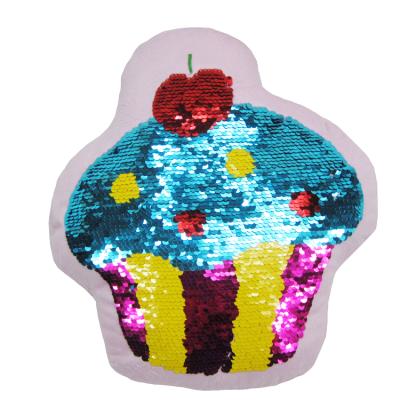 China Cupcake Shape Pillow Magnetic Reversible Luxury Sequin Cushion for sale