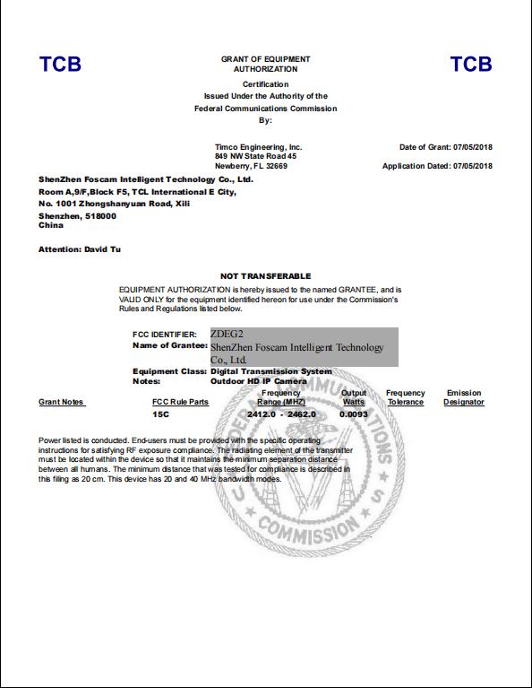 FCC - Shenzhen Foscam Intelligent Technology Co., Ltd.
