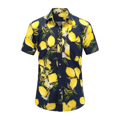 China Custom anti-pilling new design flower printing men's beach wear plain short sleeve shirts wholesale for sale