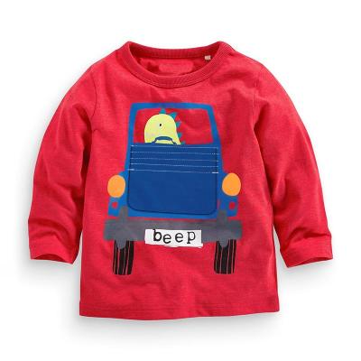 China Breathable 100% Cotton Cartoon Car Pattern Factory Made Toddler Boys Long Sleeve T-Shirts for sale