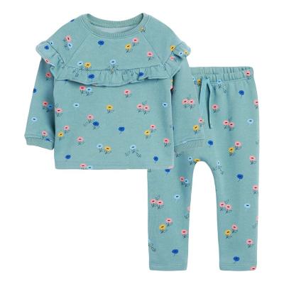 China 100%cotton eco-friendly kids two-piece babies' clothing sets boutique autumn floral printed girl's clothing suit set 100% cotton 50 pieces for sale