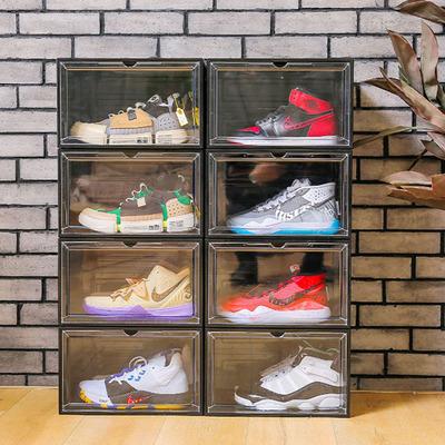 China Antioxidation Sneaker Storage Box Black Clear Acrylic Shoe Organizer Magnetic Sneaker Shoe Stored Storage Box for sale