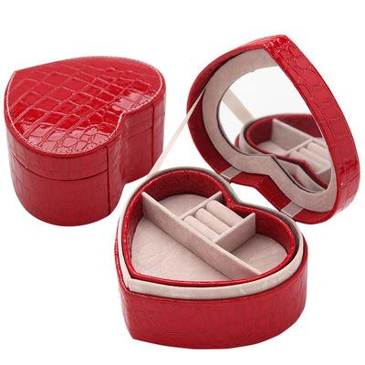 China Crocodile Korean heart-shaped pattern box compartment storage jewelry style creative PU leather jewelry storage box for sale