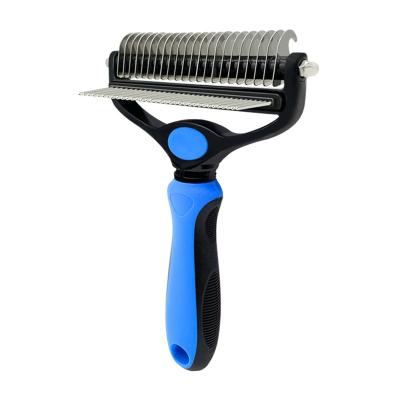 China Stocked 2 in 1 Pet Deshedding Brush Dematting Comb for Mats and Tangles Removing Underlay Rake for Large Dogs for sale