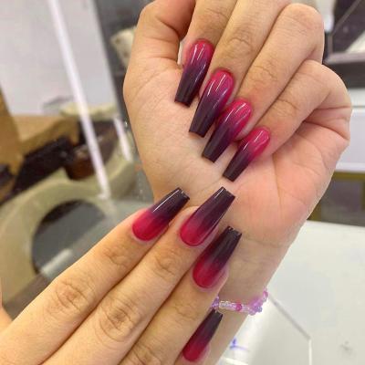 China 24pcs/Set Detachable Bodybuilding Coffin Long Fake Nails Art Tips Colorful Beauty Artificial Rainbow Fake Nails European Full Ballerina Nail for sale