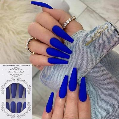 China 24Pcs Bodybuild Long Coffin Full Cover Nail Tips Manicure Tool Portable Press On Nails Detachable Blue Sky Ballerina Fake Nails for sale