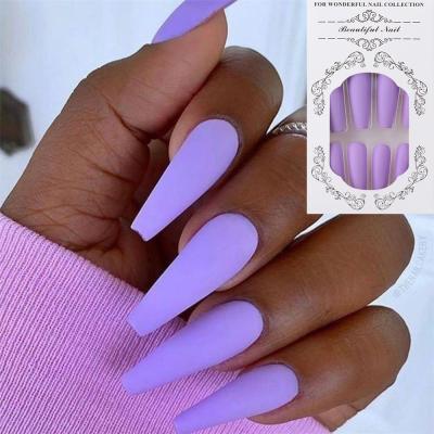 China Bodybuilder 24Pcs Matte Long Ballerina False Nails Tips Colorful Coffin Nail Art Decor Manicure Extension Full Cover Glue Fake Nails for sale